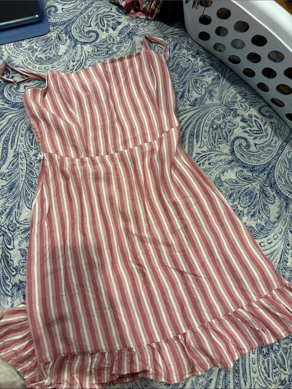 Hollister Pink & White Striped Sundress with Ruffle Hem